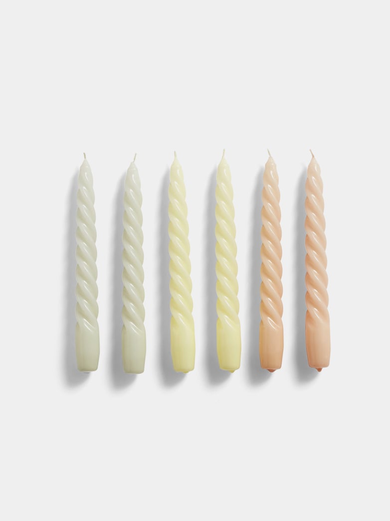 Glossy Twist Candles, Set of 6, H20, Grey Beige, Citrus, Peach