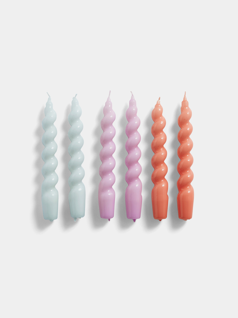 Spiral Candles - Set of 6 - Ice Blue - Lilac - Apricot
