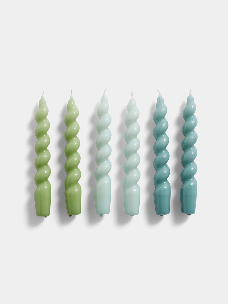 Glossy Spiral Candles - Set of 6 - Green - Artic Blue - Teal