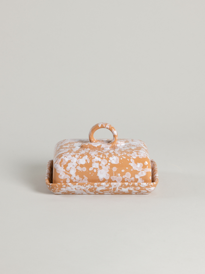 Spruzzi Vivente - Butter Dish - White on Terracotta