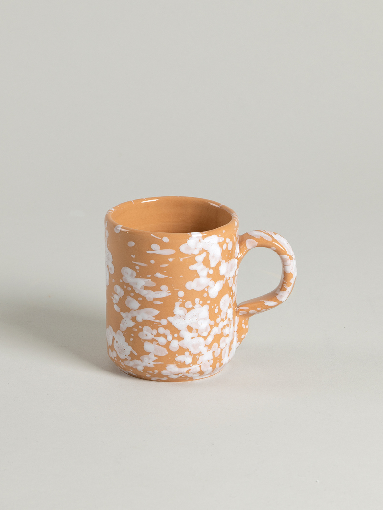 Spruzzi Vivente - Mug with Handle - White on Terracotta