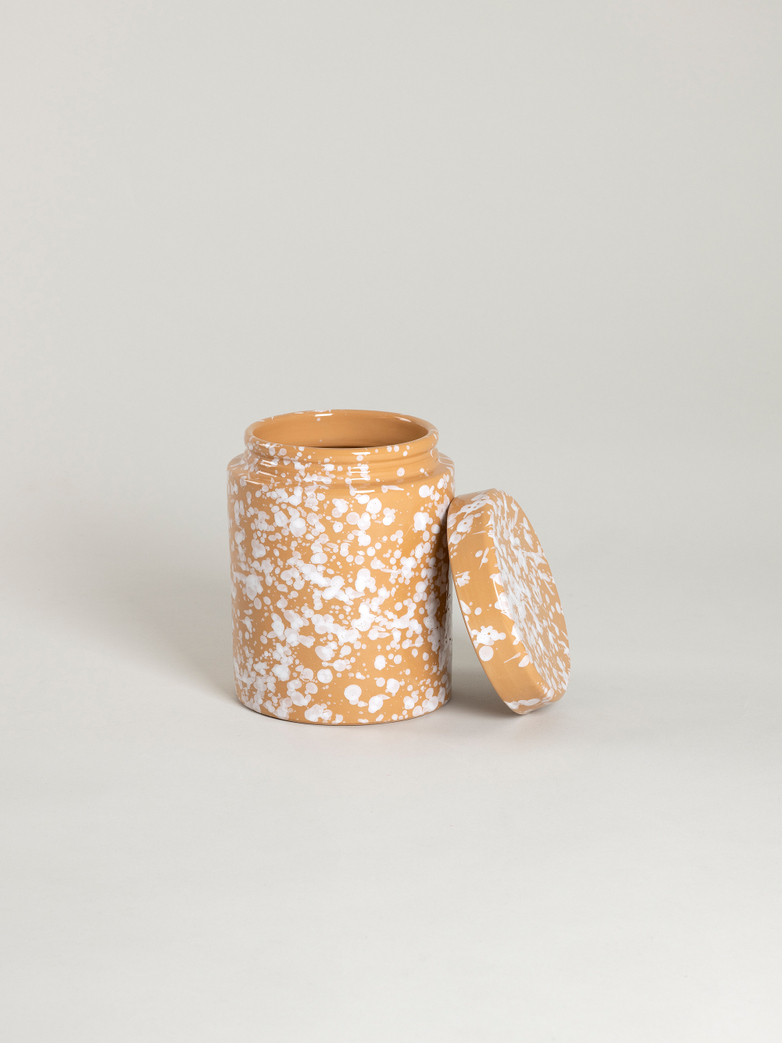 Spruzzi Vivente - Jar with Lid - White on Terracotta