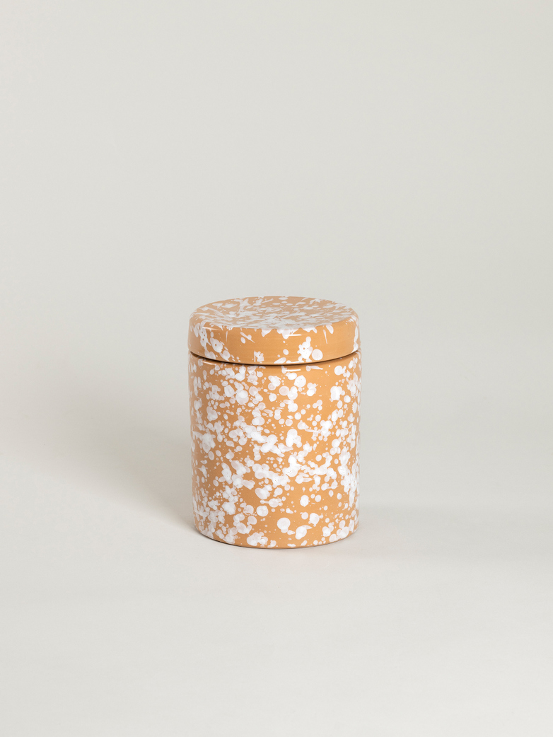 Spruzzi Vivente - Jar with Lid - White on Terracotta