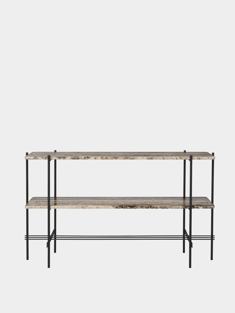 TS Console - 2 Racks - Grey Travertine/Black Base