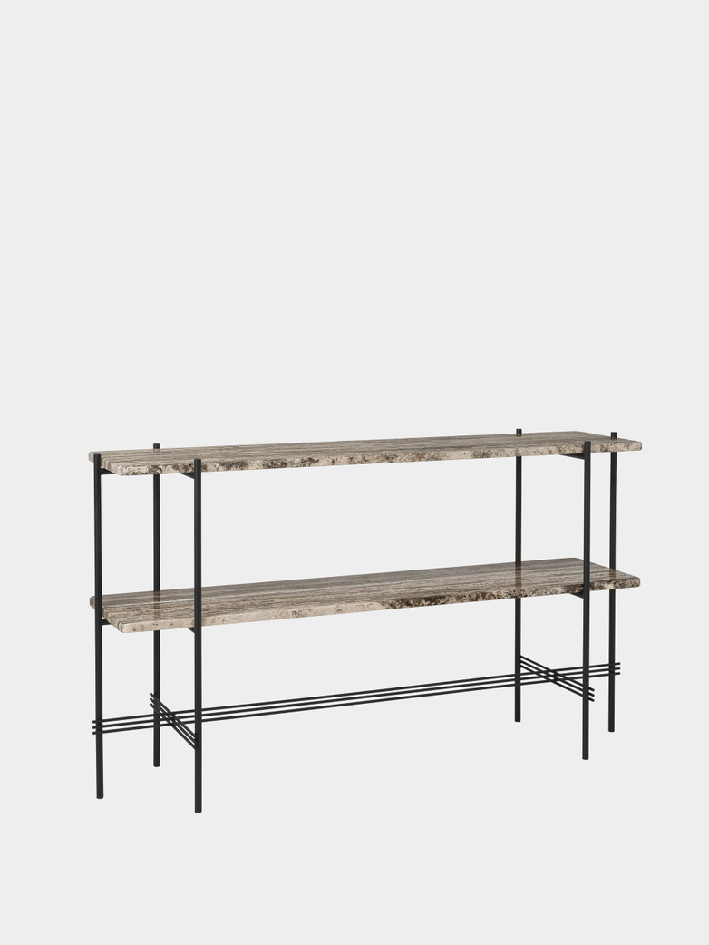 TS Console - 2 Racks - Grey Travertine/Black Base