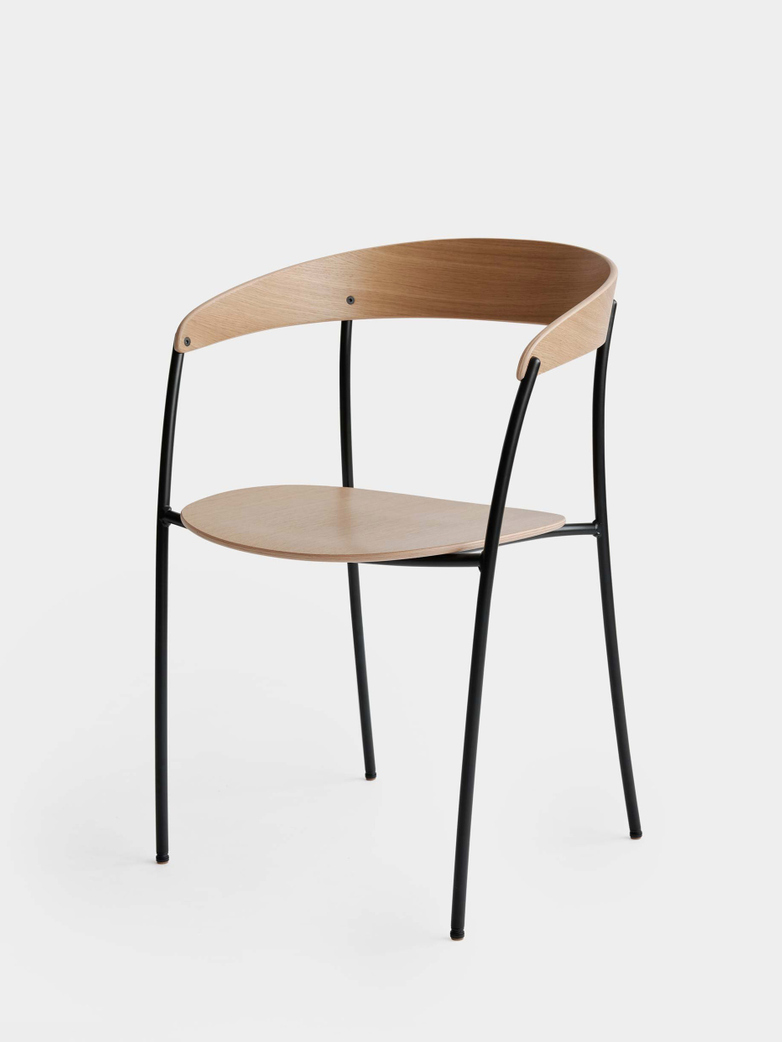 Missing Chair with Armrest - Lacquered Oak w. Black Frame