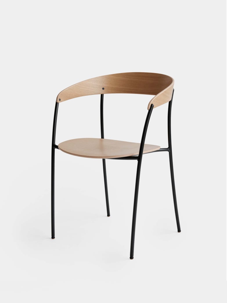 Missing Chair with Armrest - Lacquered Oak w. Black Frame