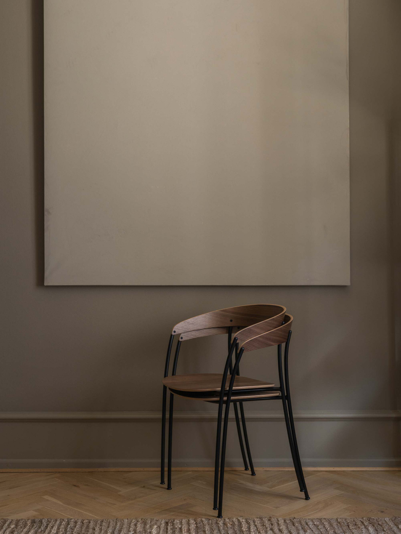 Missing Chair with Armrest - Lacquered Walnut w. Black Frame