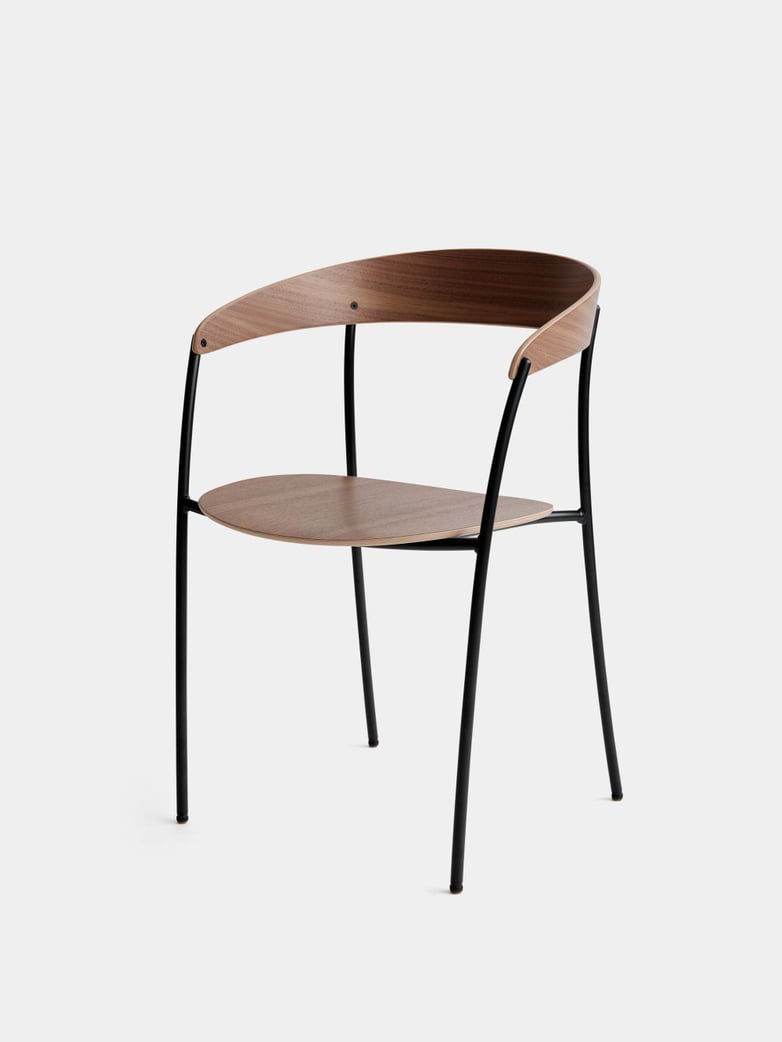 Missing Chair with Armrest - Lacquered Walnut w. Black Frame