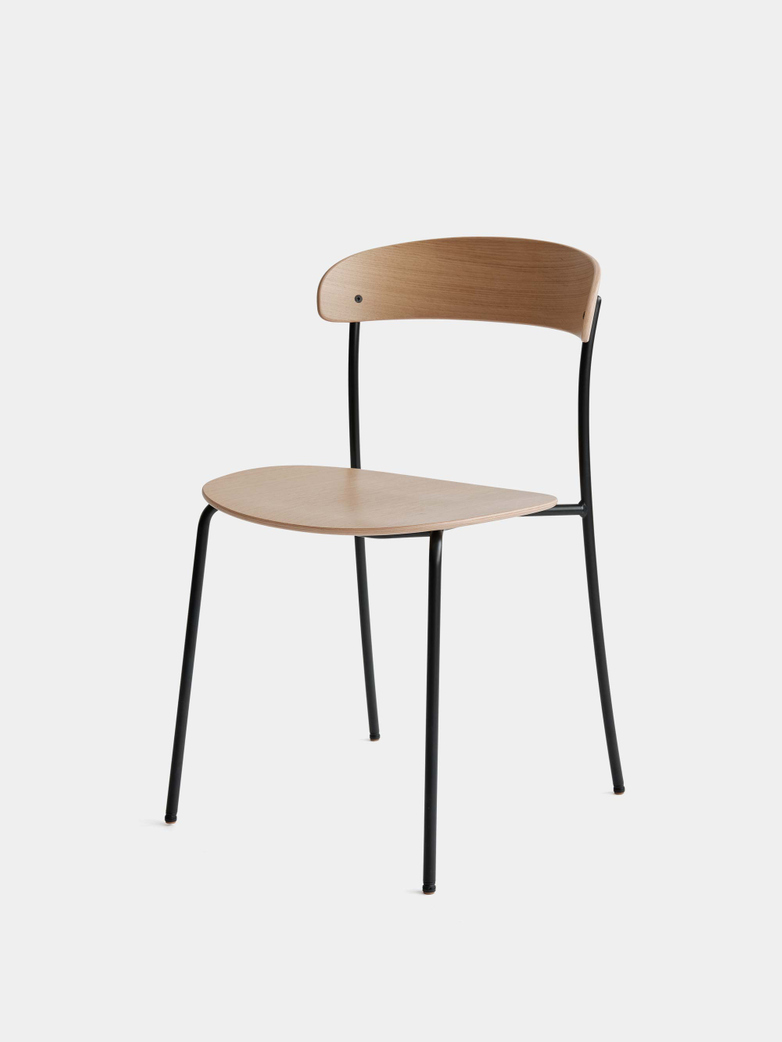 Missing Chair without Armrest - Lacquered Oak w. Black Frame