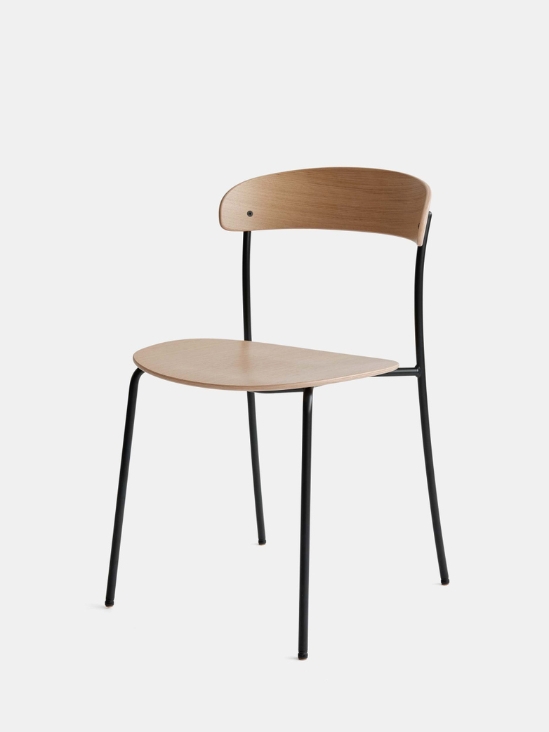 Missing Chair without Armrest - Lacquered Oak w. Black Frame