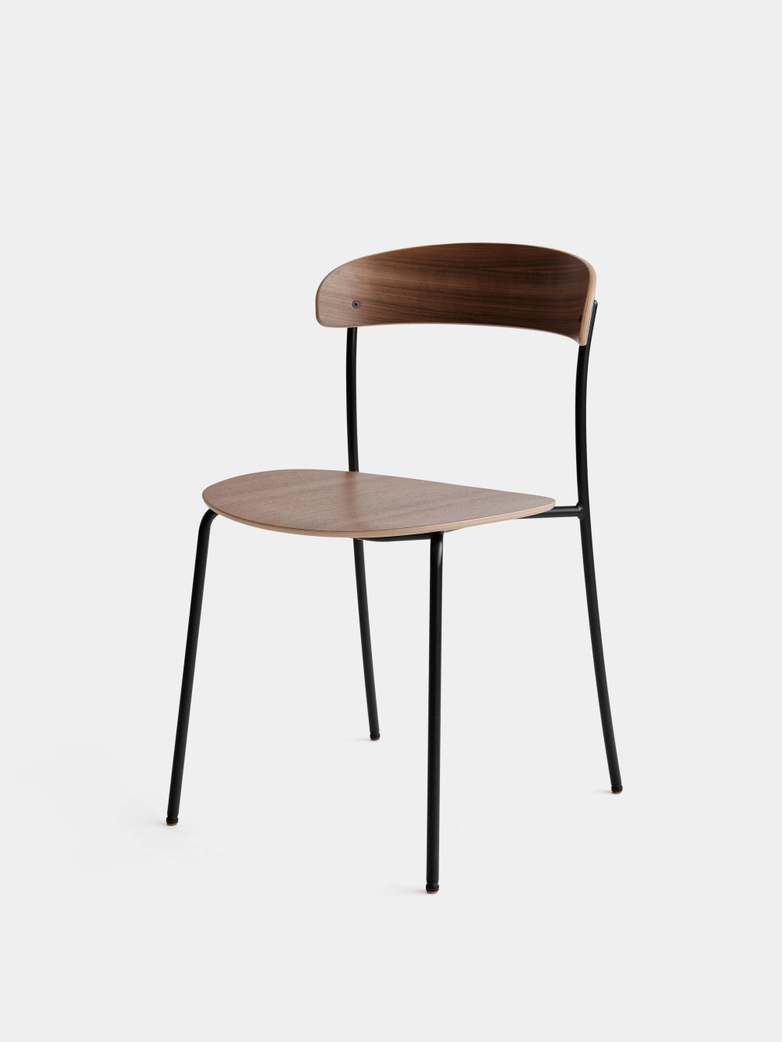 Missing Chair without Armrest - Lacquered Walnut w. Black Frame