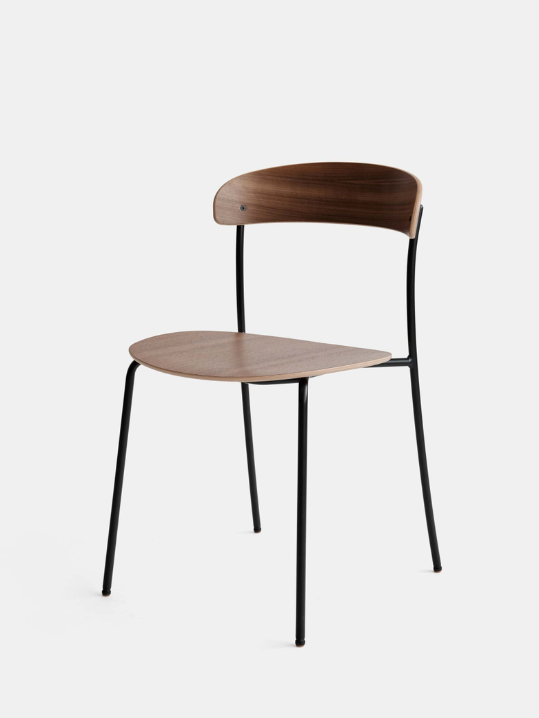 Missing Chair without Armrest - Lacquered Walnut w. Black Frame