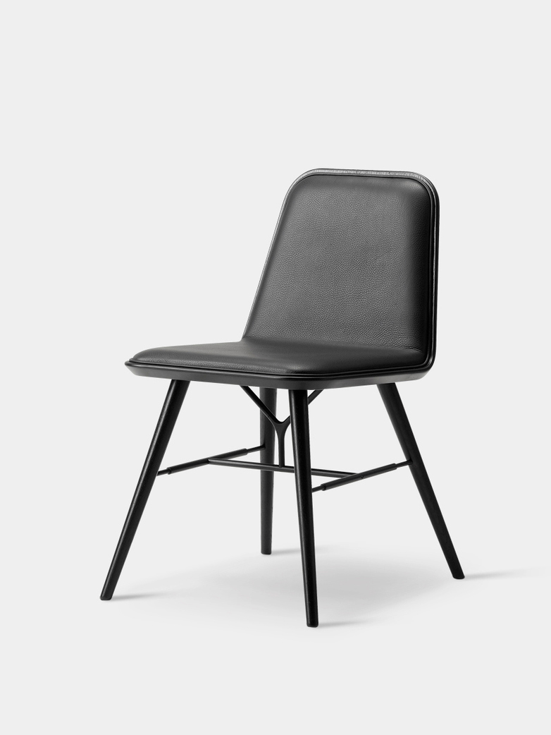 Spine Wood Base Chair - Oak Black Lacquered/Black Leather 88