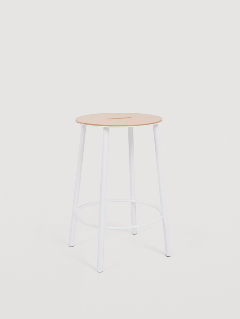 Adam Stool Round Leather - White