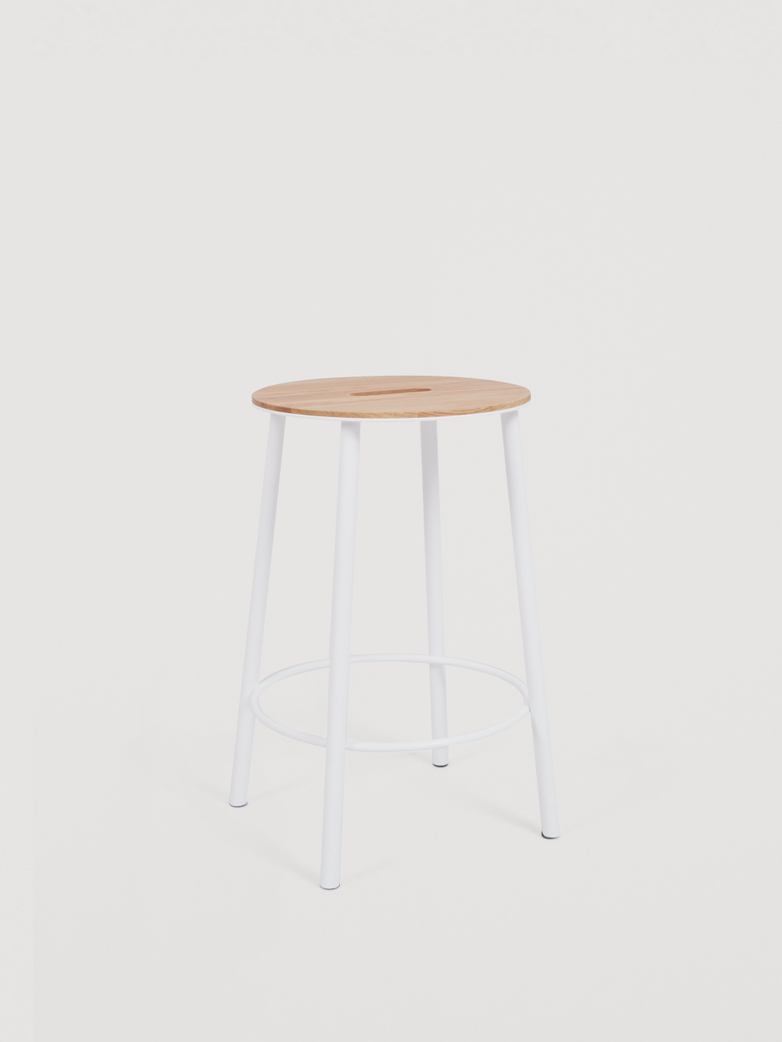 Adam Stool Round Oak - White