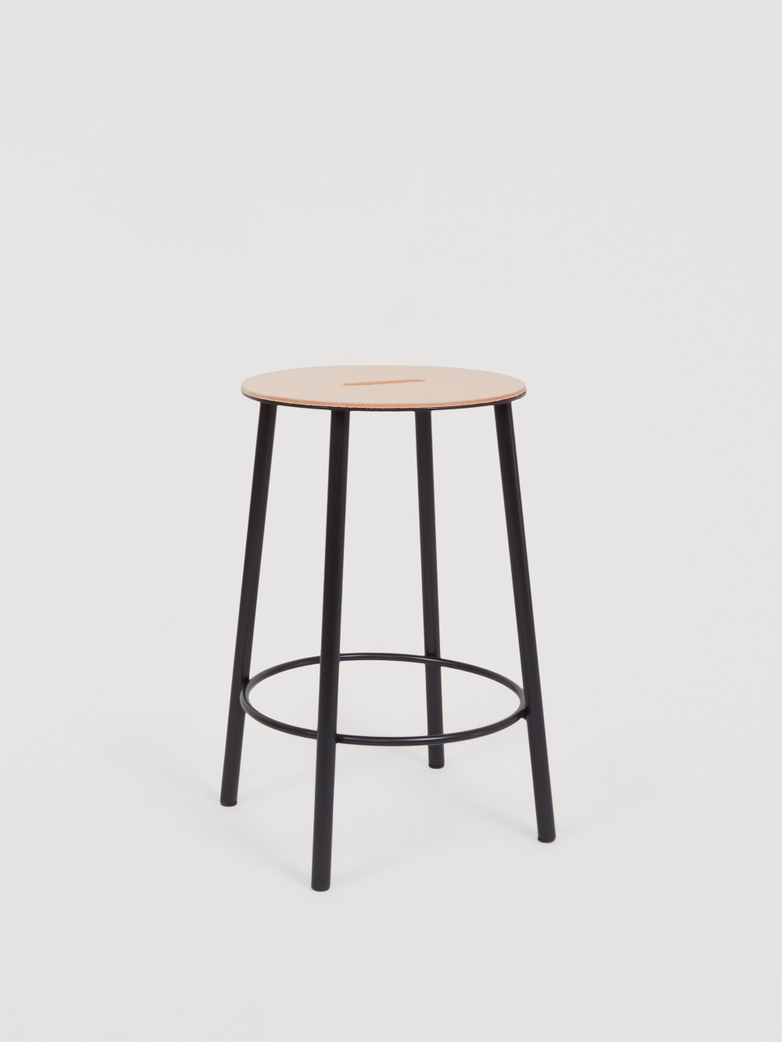 Adam Stool Round Leather - Black