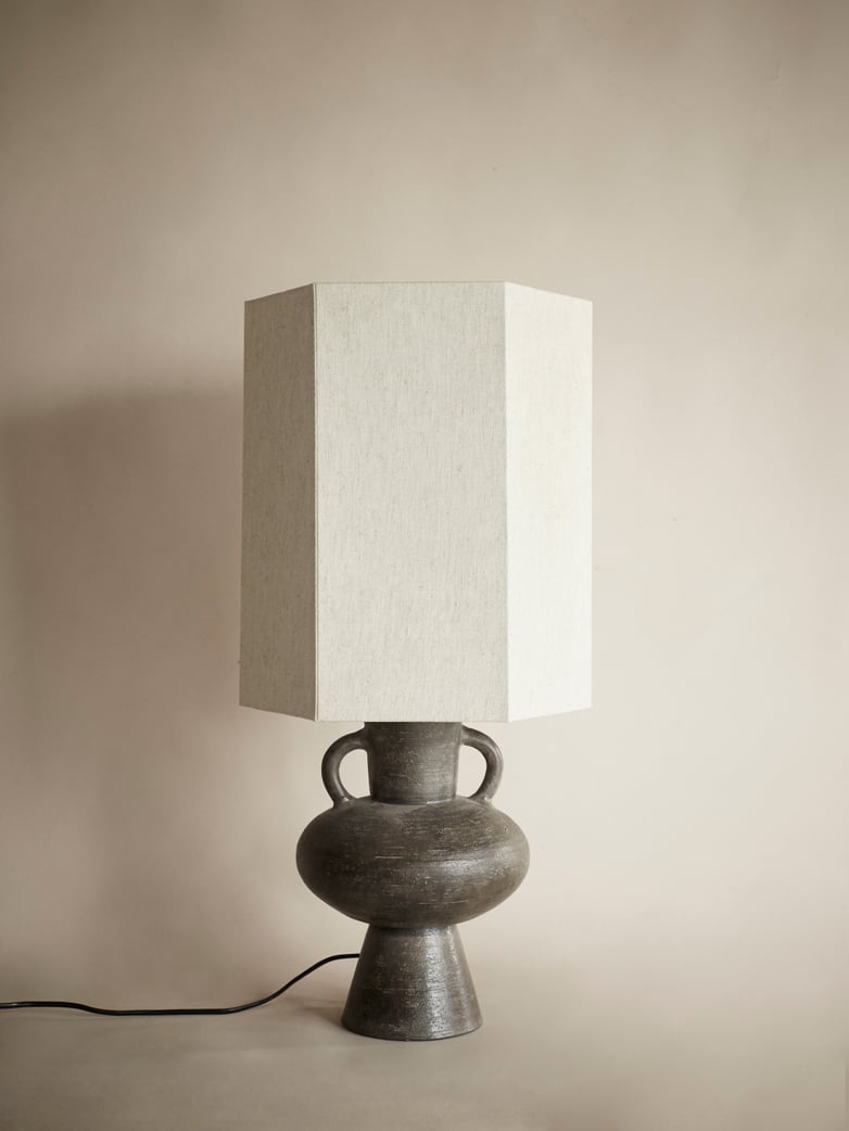 Stoneware Lampbase Charcoal L with Hexagonal Lampshade