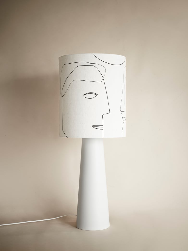 Cone Lamp Base with Printed Faces Lampshade