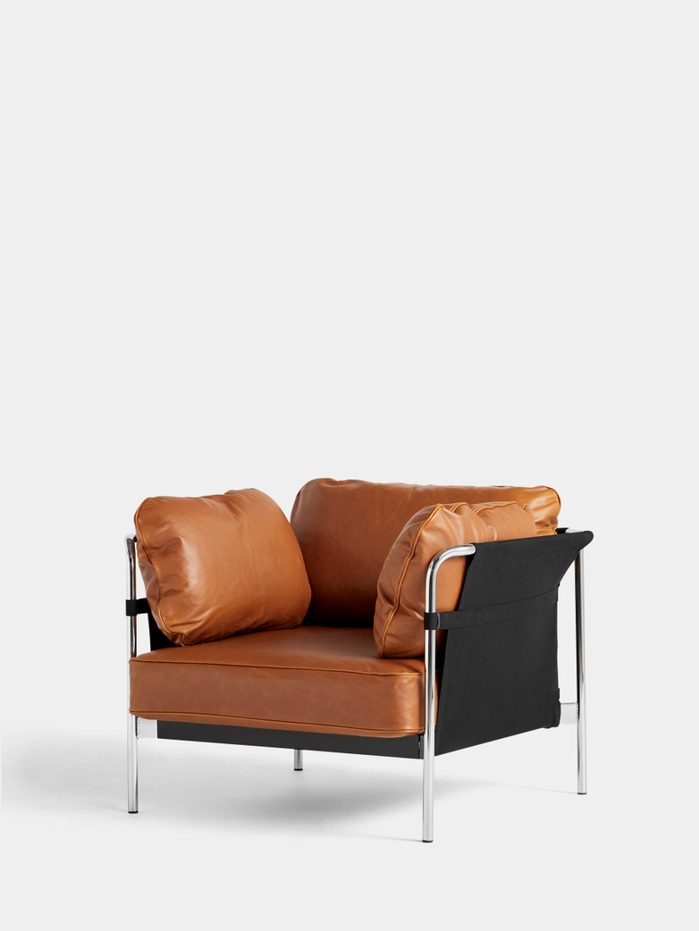 CAN Armchair - Chrome Frame/Black Canvas - Cognac Leather