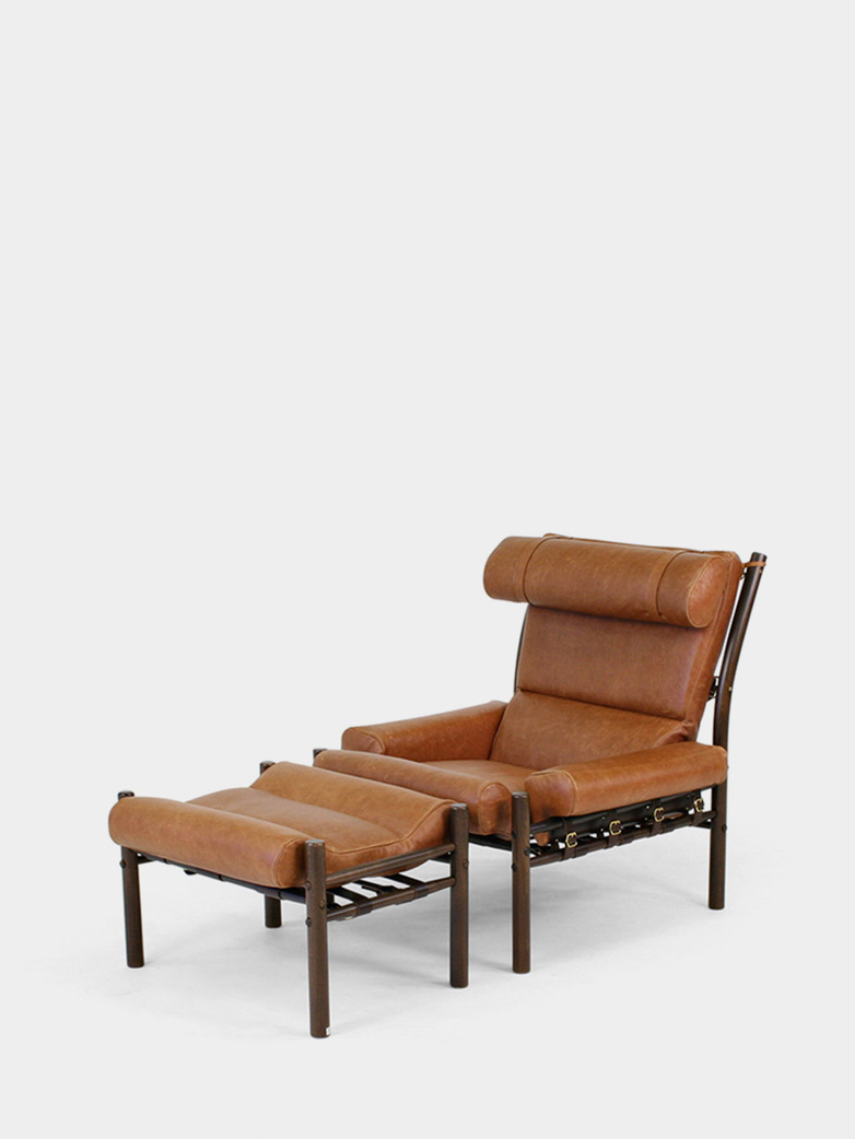 Inca Armchair and Footstool - Vintage Brown