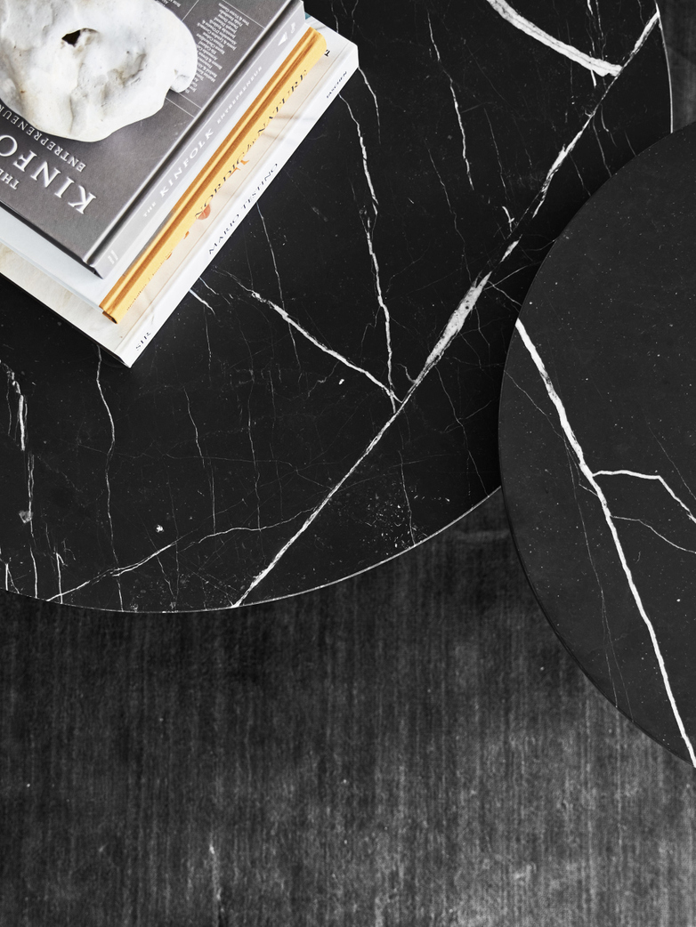 Coffee Table 60 Round - Black Marble - Black Frame