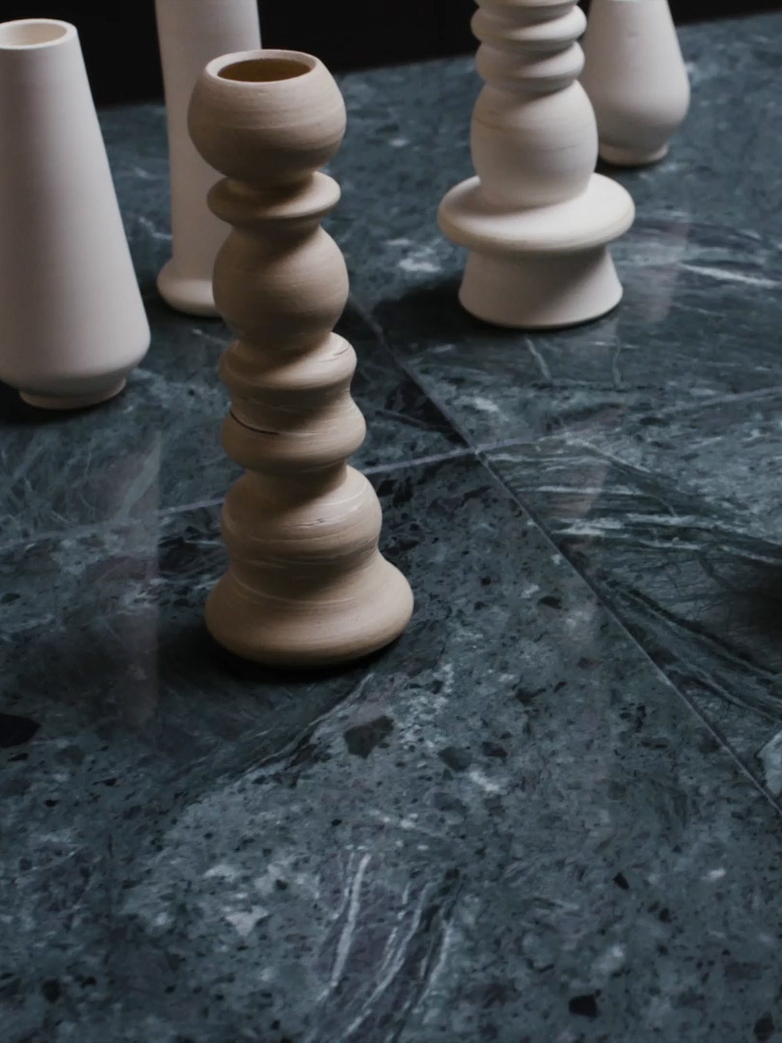 Coffee Table 90 - Green Marble - Stainless Steel