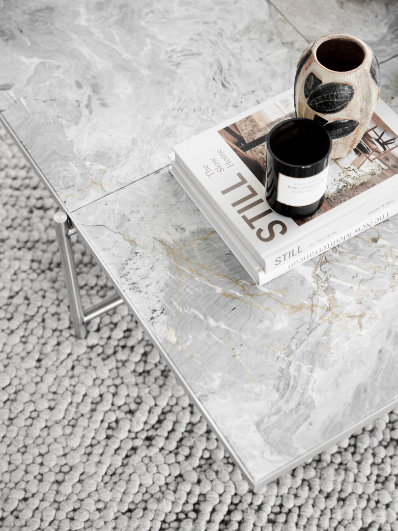Coffee Table 90 - Grey Marble - Stainless Steel