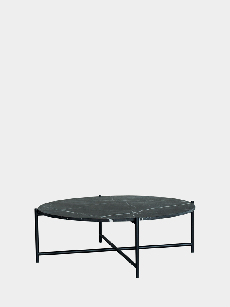 Coffee Table 90 Round - Black Marble - Black Frame