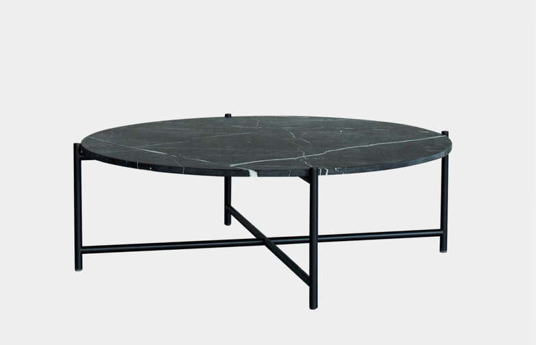 Coffee Table 90 Round - Black Marble - Black Frame