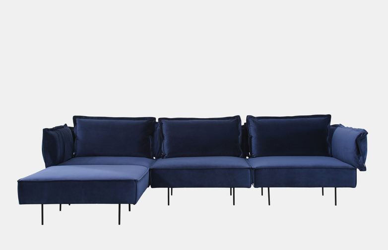 Moular Sofa 3-Seater with Chaise Lounge - Velvet Royal Blue