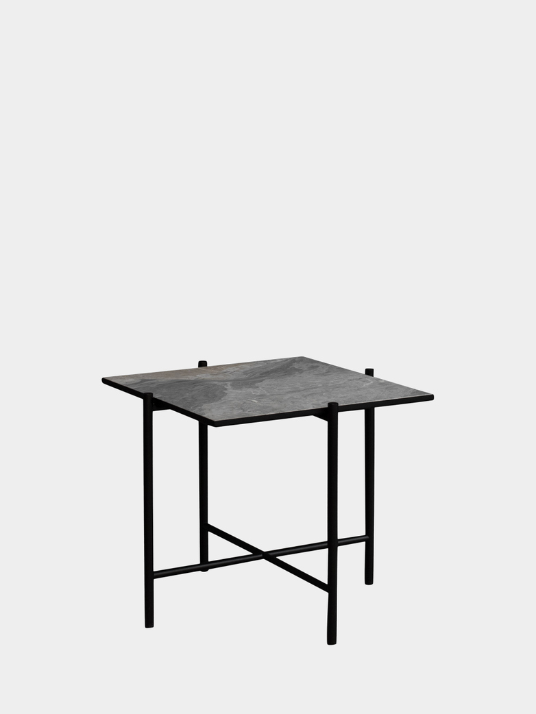 Side Table - Grey Marble - Black Frame