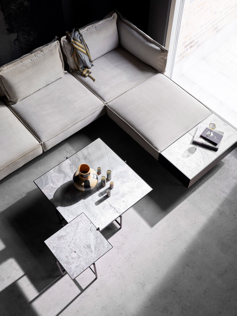 Coffee Table 90 - Grey Marble - Black