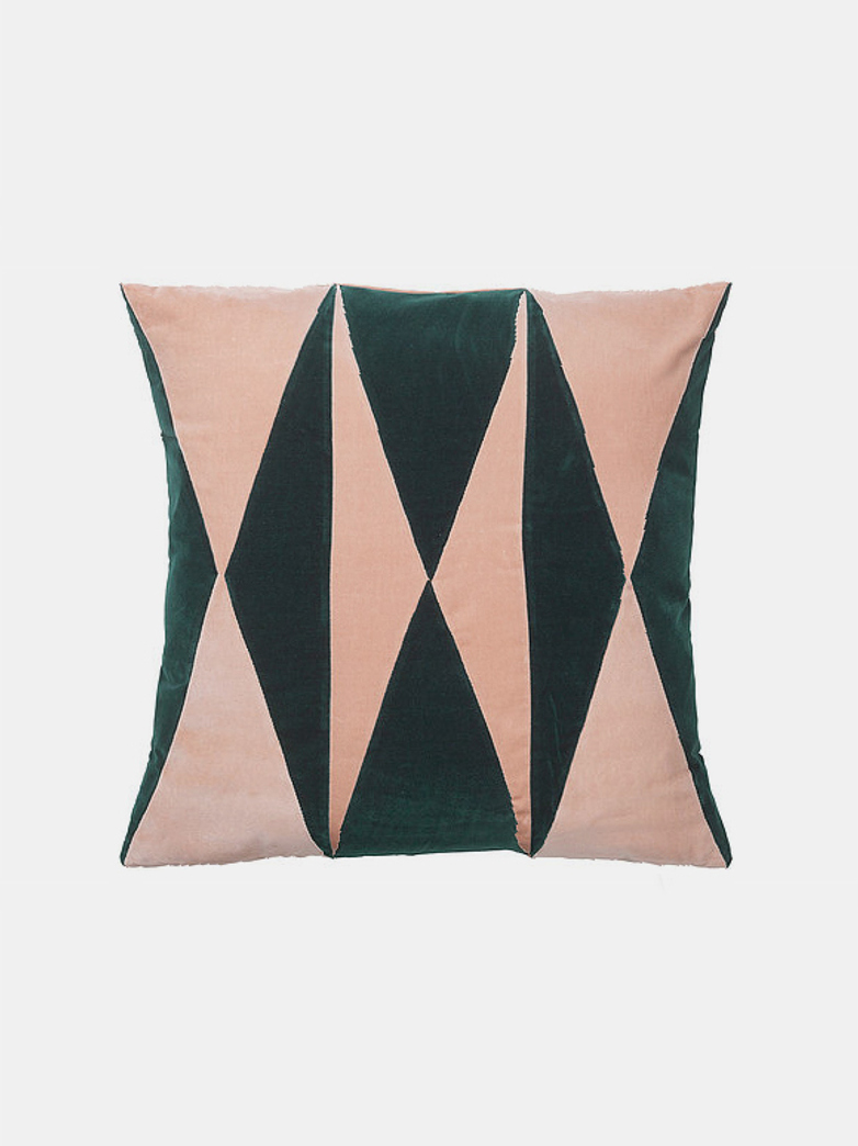 Anneli Cushion - Emerald/Pale Rose - 55 x 55