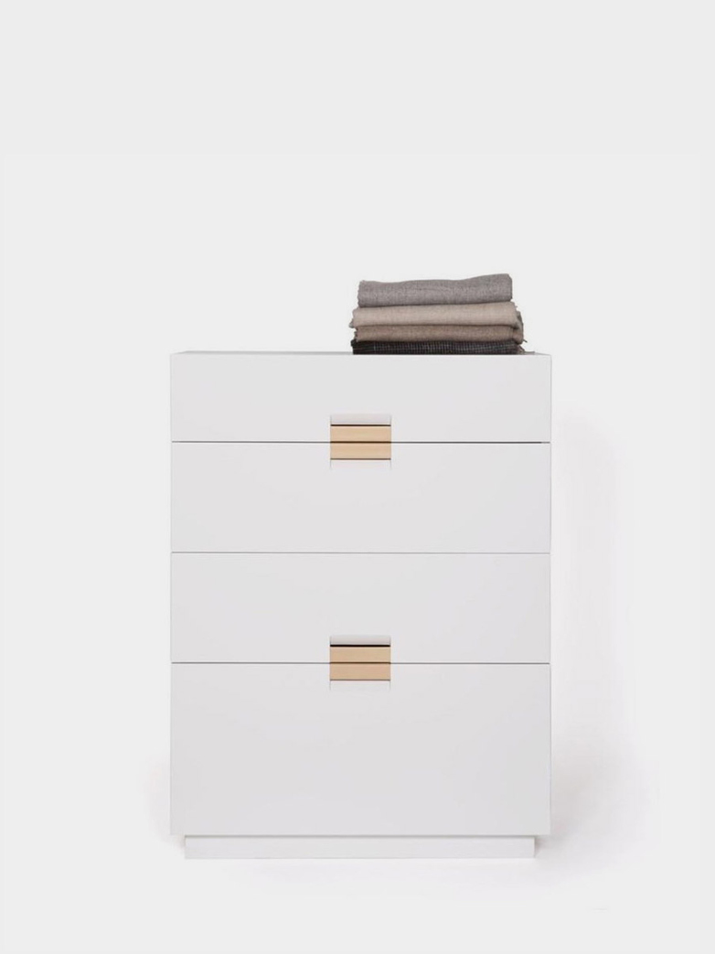 Frame Drawer High - White - Natural Leather
