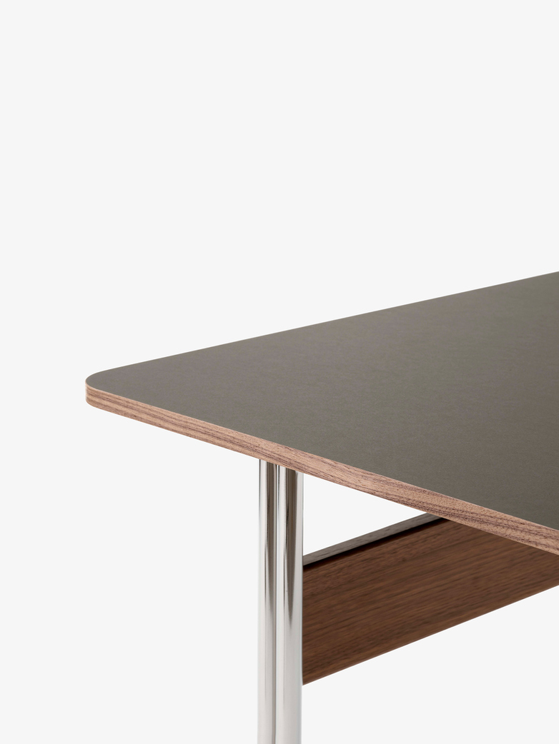 Pavilion Desk AV16 - Linoleum Iron - Walnut - Chrome Legs