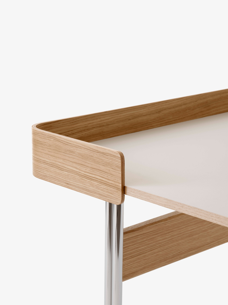 Pavilion Desk AV17 - Linoleum Mushroom - Oak - Chrome Legs