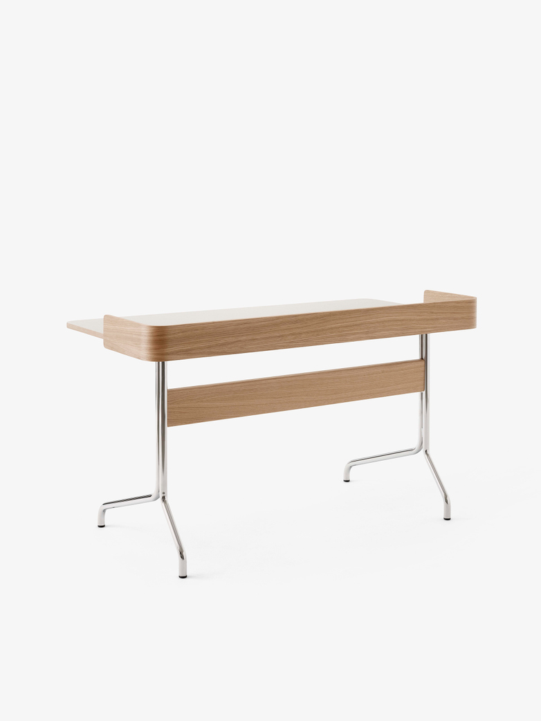Pavilion Desk AV17 - Linoleum Mushroom - Oak - Chrome Legs