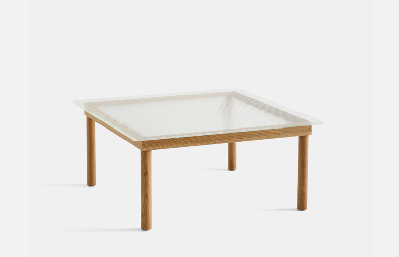 Kofi Coffee Table - Lacquered Oak/Clear Reeded Glass - 80 x 80 cm