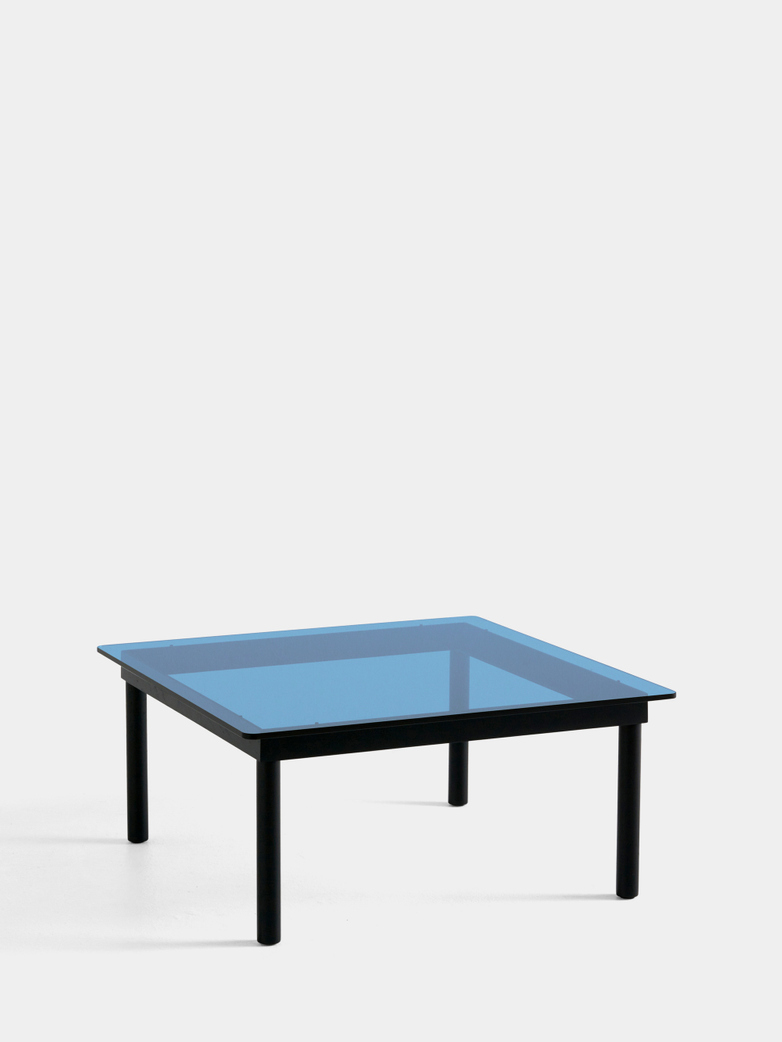 Kofi Coffee Table - Black Lacquered Oak/Blue Tinted Glass - 80 x 80 cm