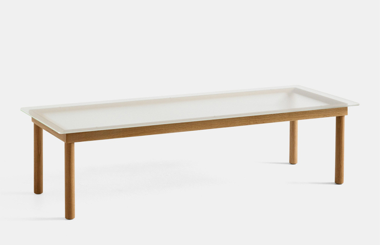 Kofi Coffee Table - Lacquered Oak/Clear Reeded Glass - 140 x 50 cm