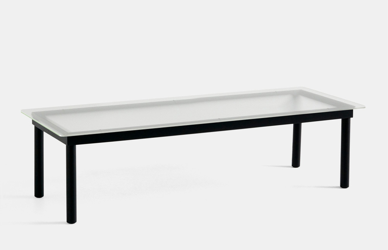 Kofi Coffee Table - Black Lacquered Oak/Clear Reeded Glass - 140 x 50 cm