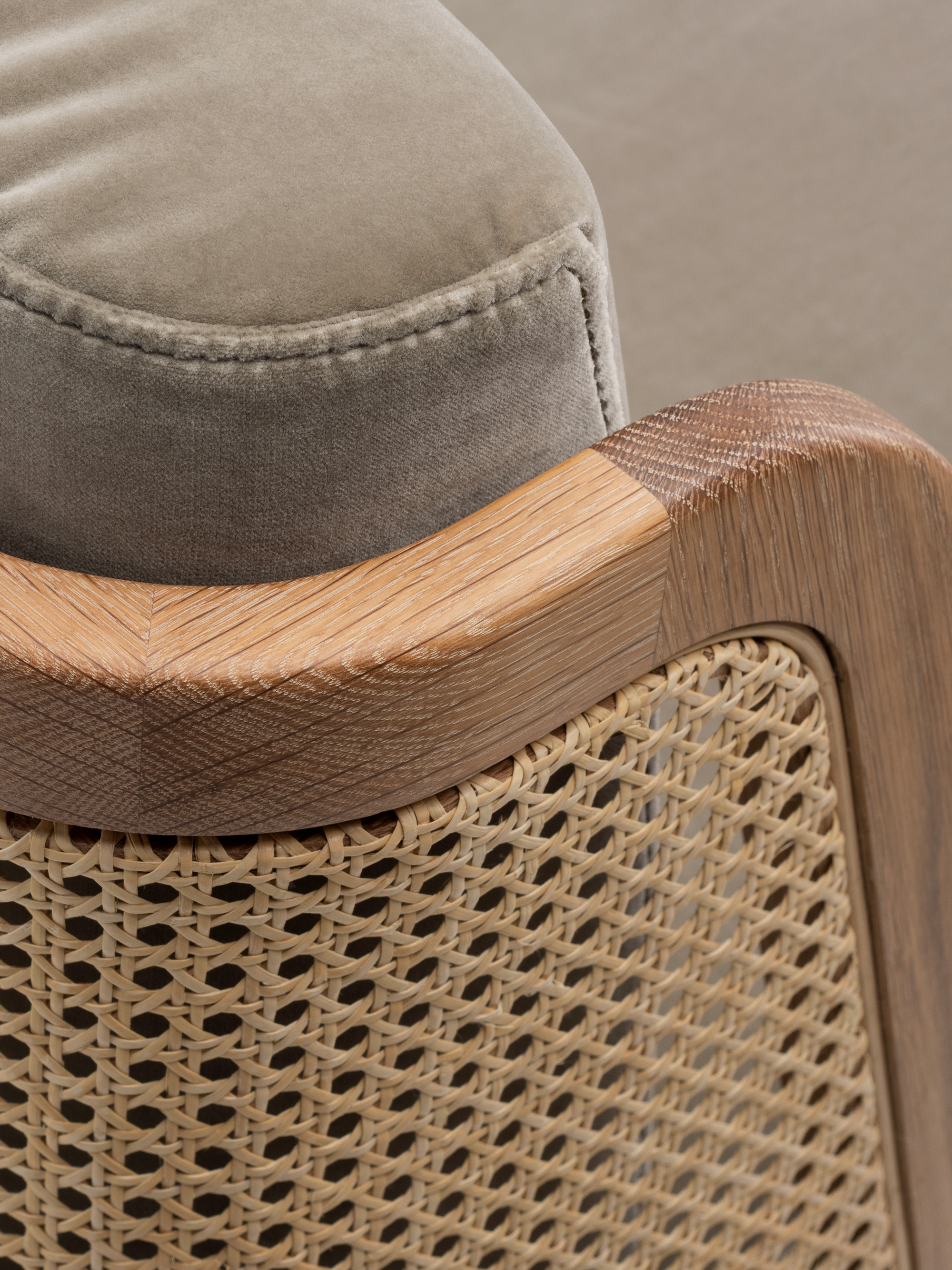40362 2d4d036c0a 270 Throne Lounge Chair With Rattan By Autoban In Danish Oiled Oak And Harald 3 143 Fabric Detail Whitebkgrnd67274 Portrait