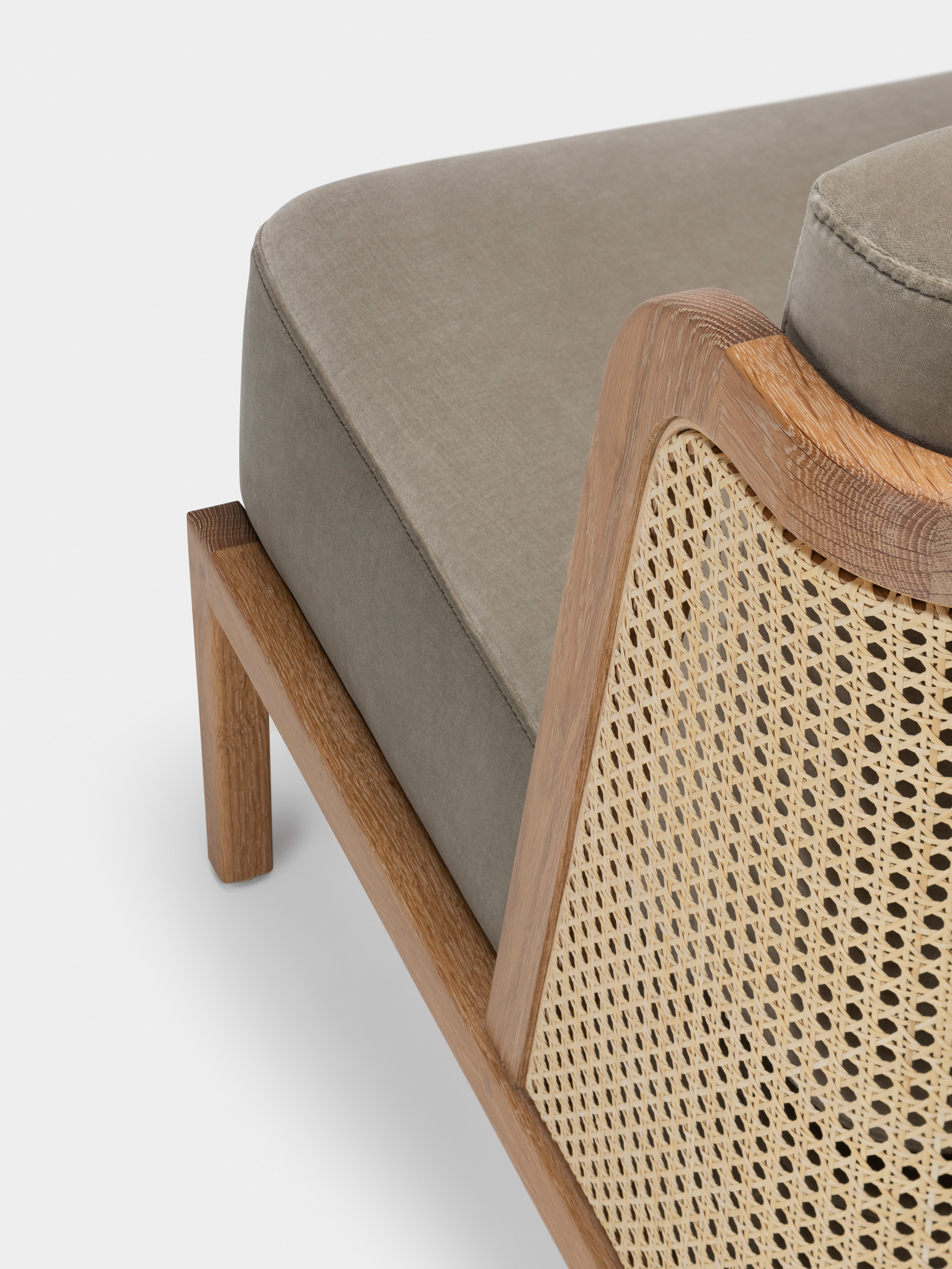 40362 C159828268 270 Throne Lounge Chair With Rattan By Autoban In Danish Oiled Oak And Harald 3 143 Fabric Detail6 Whitebkgrnd67275 Portrait