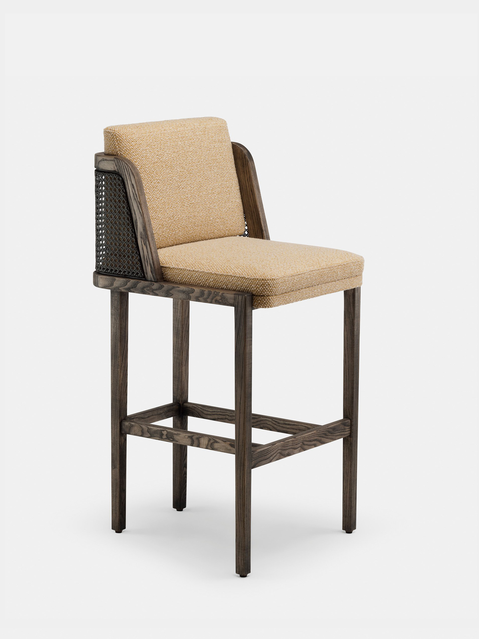 40597 Fefbee4659 Throne Bar Stool With Rattan By Autoban For De La Espada In Black Oiled Ash And Safire 015 Fabric Whitebkgrnd Original Zoom Portrait