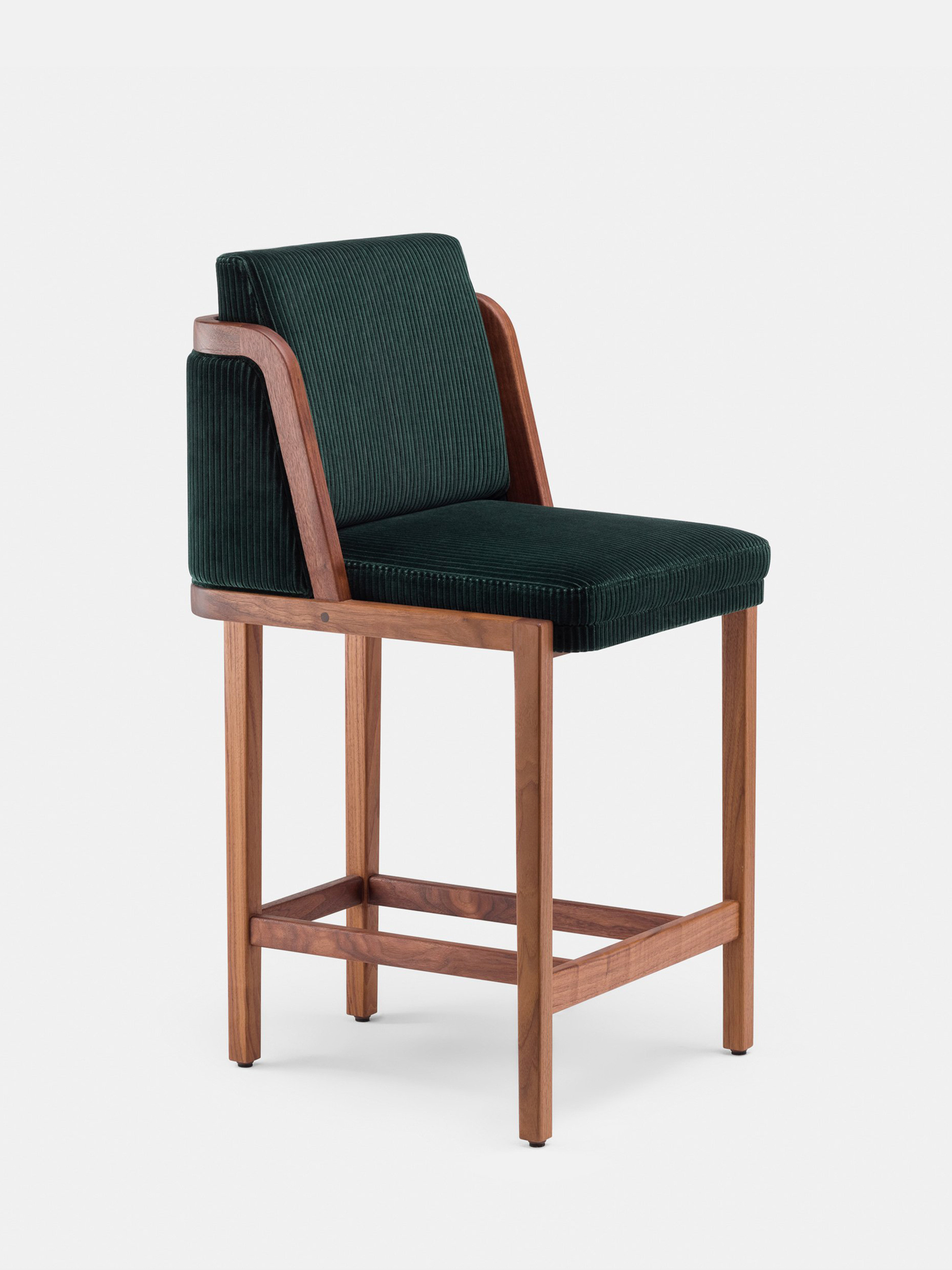 40599 642c13150d Throne Breakfast Barstool With Upholstery By Autoban For De La Espada In Danish Oiled Walnut And Phlox 983 Whitebkgrnd Zoom Portrait