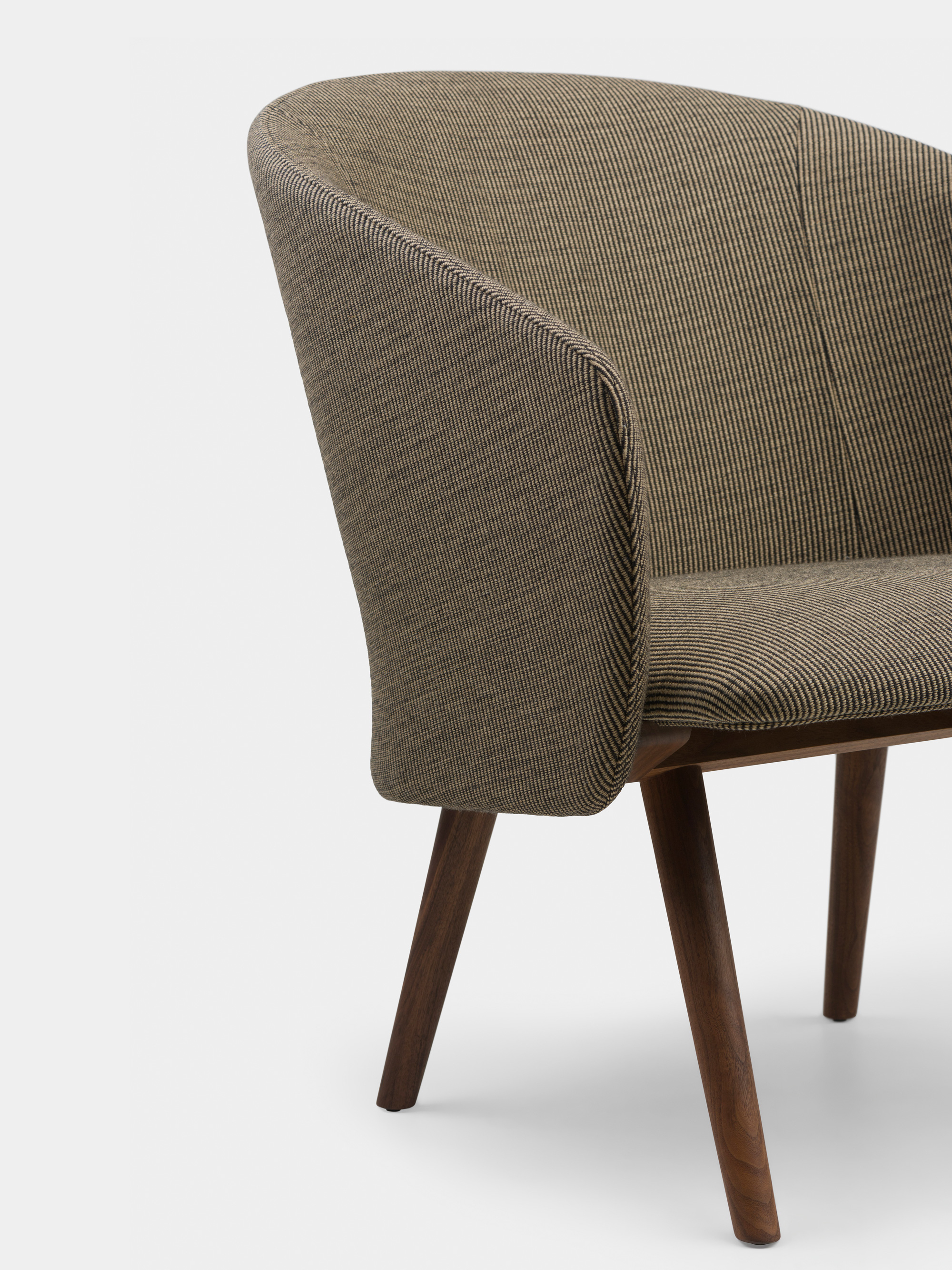 40609 1951965f1e 407 Saia Lounge Chair By Matthew Hilton In Danish Oiled Walnut And Fuse 351 Fabric Detail1 Whitebkgrnd Portrait