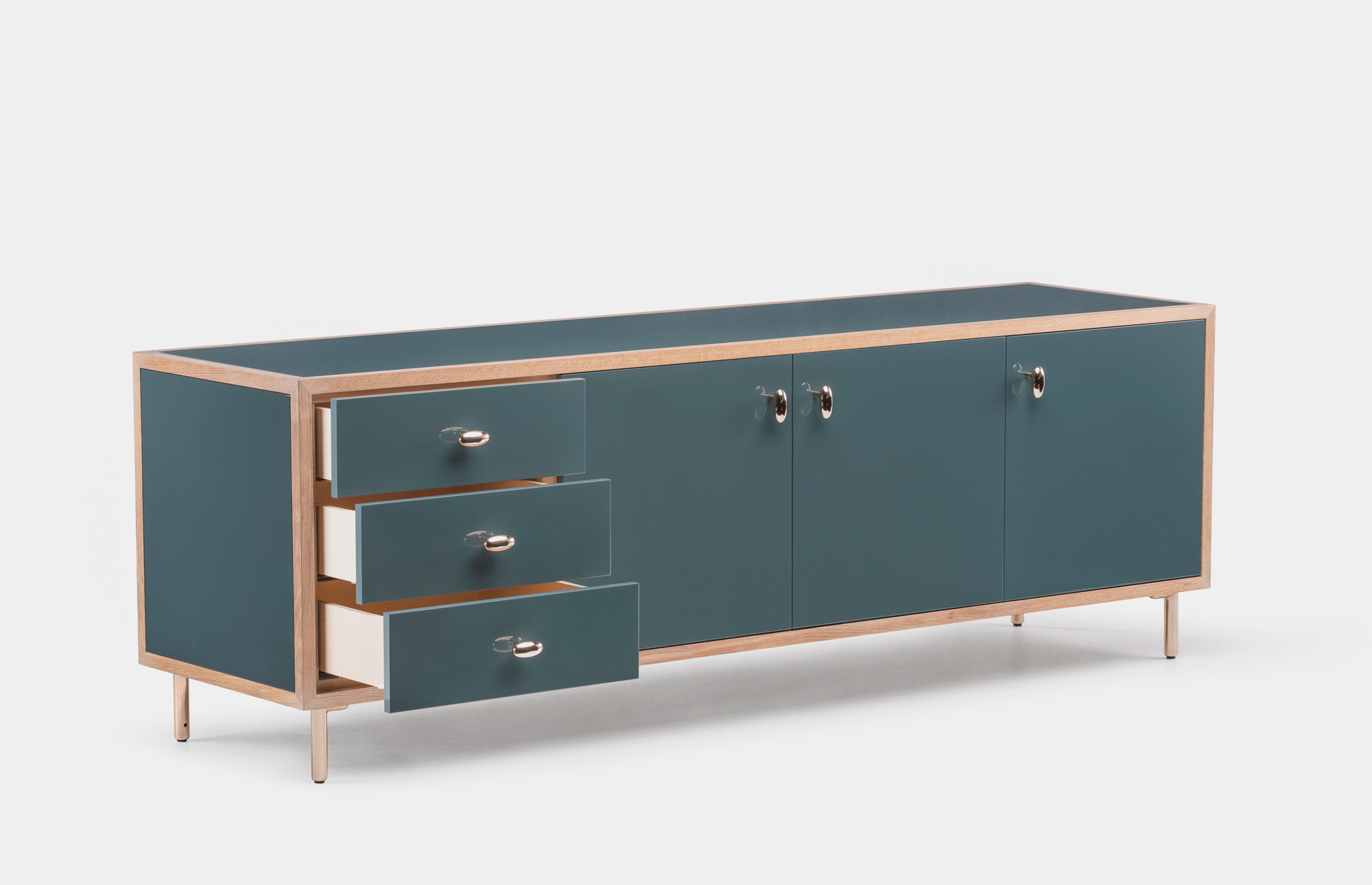 40726 70c4600ff5 052f Classon Sideboard By Jason Miller In White Oiled Oak And Bay Painted Hdf Open Drawers Whitebkgrnd Portrait