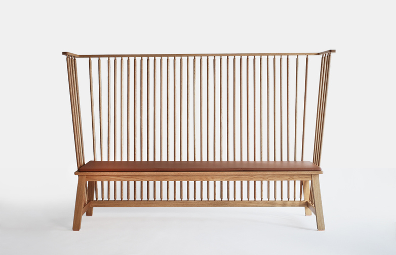 Settle Bench - Oiled Oak - with Leather Seat Pad