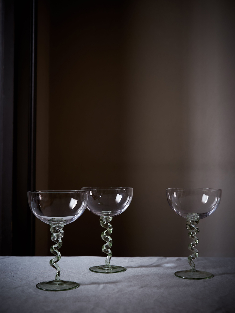 Spiral Champagne Coupe - Green - Set of 2
